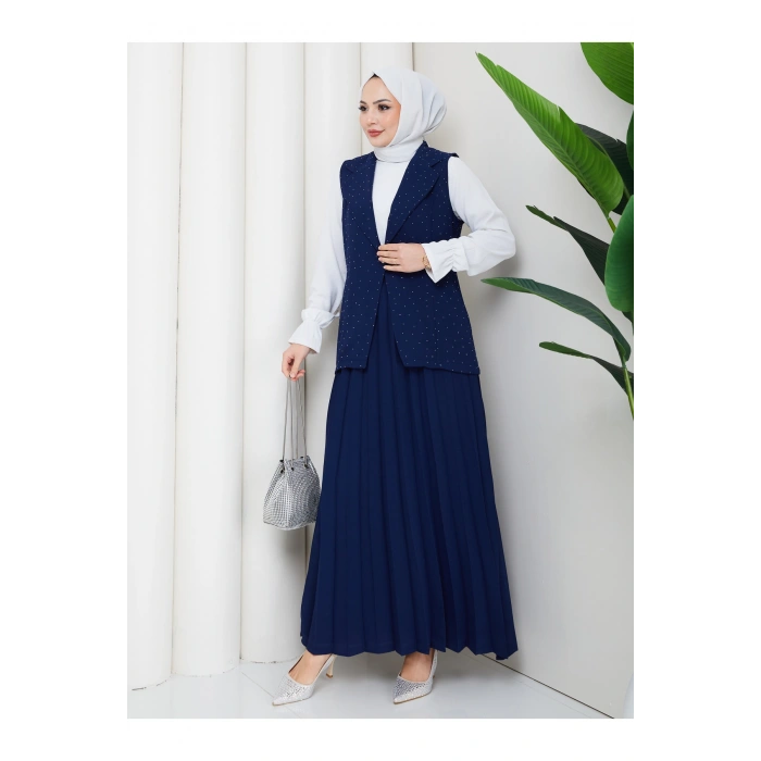 TAŞLI SİMLİ YELEKLI PİLELİ ETEKLI TASETTÜR TAKIM