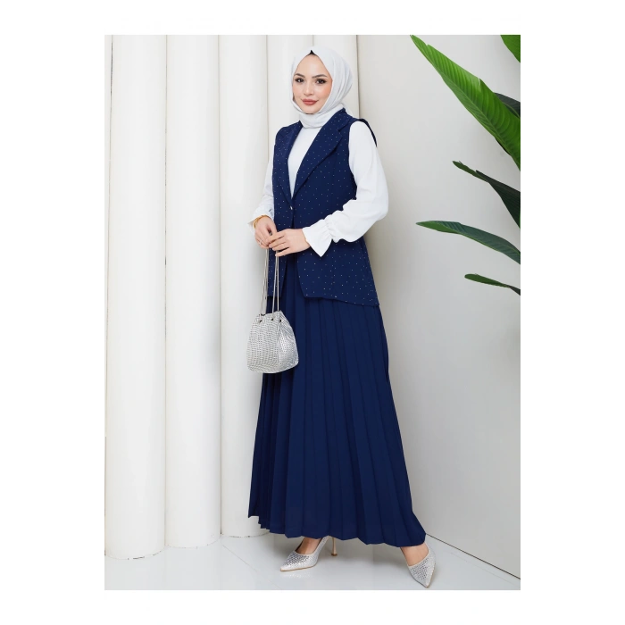 TAŞLI SİMLİ YELEKLI PİLELİ ETEKLI TASETTÜR TAKIM