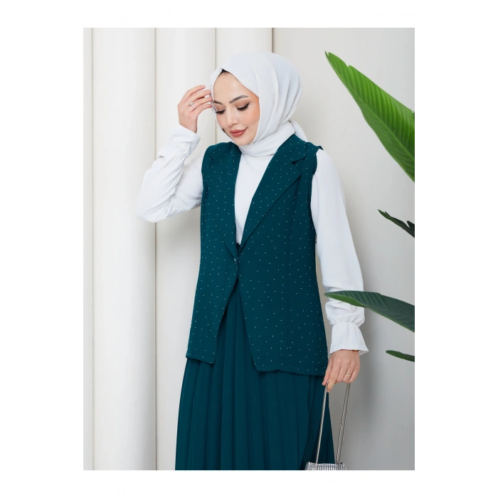 TAŞLI SİMLİ YELEKLI PİLELİ ETEKLI TASETTÜR TAKIM