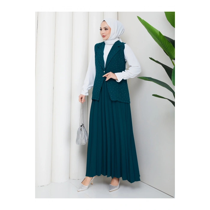 TAŞLI SİMLİ YELEKLI PİLELİ ETEKLI TASETTÜR TAKIM