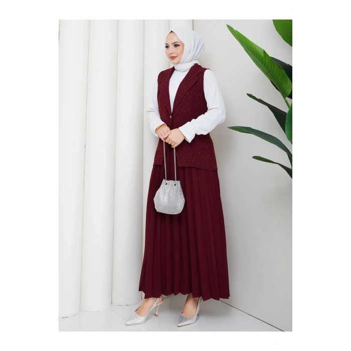 TAŞLI SİMLİ YELEKLI PİLELİ ETEKLI TASETTÜR TAKIM