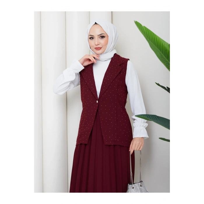 TAŞLI SİMLİ YELEKLI PİLELİ ETEKLI TASETTÜR TAKIM