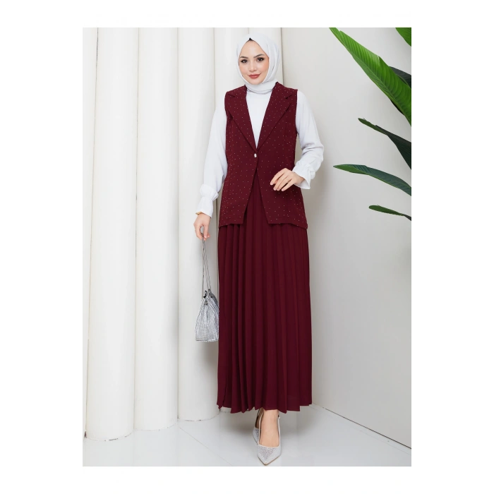 TAŞLI SİMLİ YELEKLI PİLELİ ETEKLI TASETTÜR TAKIM