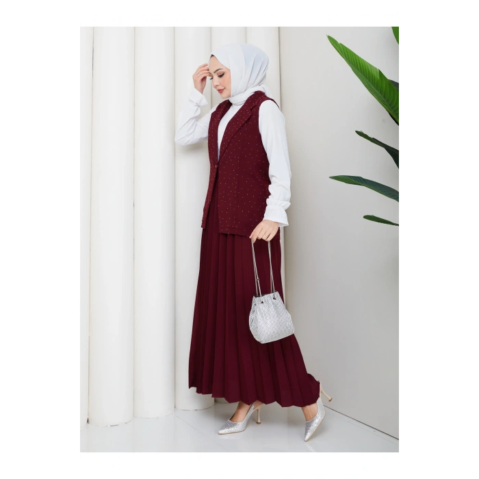 TAŞLI SİMLİ YELEKLI PİLELİ ETEKLI TASETTÜR TAKIM