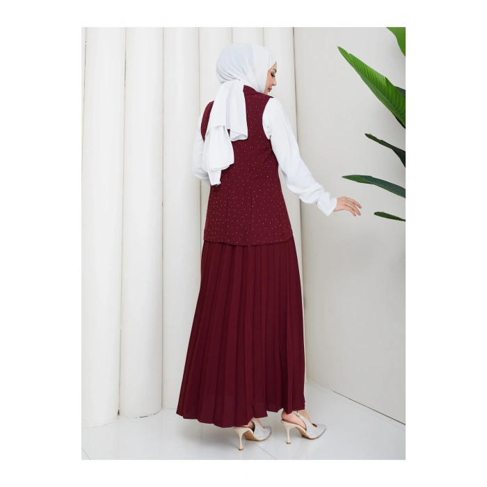 TAŞLI SİMLİ YELEKLI PİLELİ ETEKLI TASETTÜR TAKIM