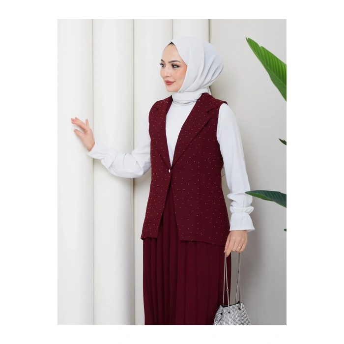 TAŞLI SİMLİ YELEKLI PİLELİ ETEKLI TASETTÜR TAKIM