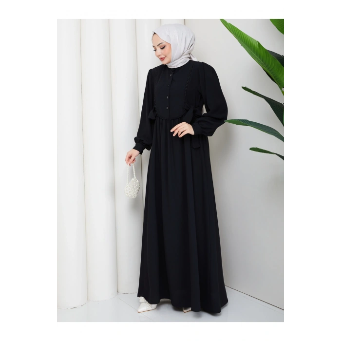 KADIN BAĞCIKLI DANTEL DETAYLI TESETTÜR ELBİSE