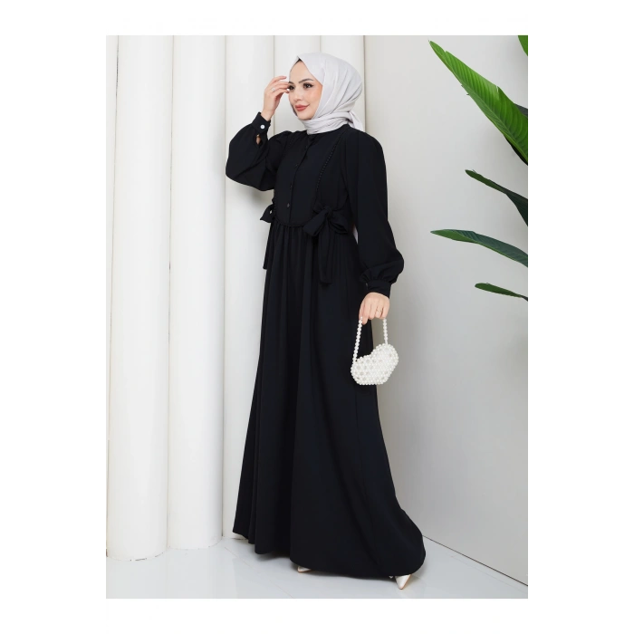 KADIN BAĞCIKLI DANTEL DETAYLI TESETTÜR ELBİSE