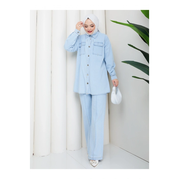 KADIN BONCUK DETAYLI PANTOLONLU KOT TAKIM