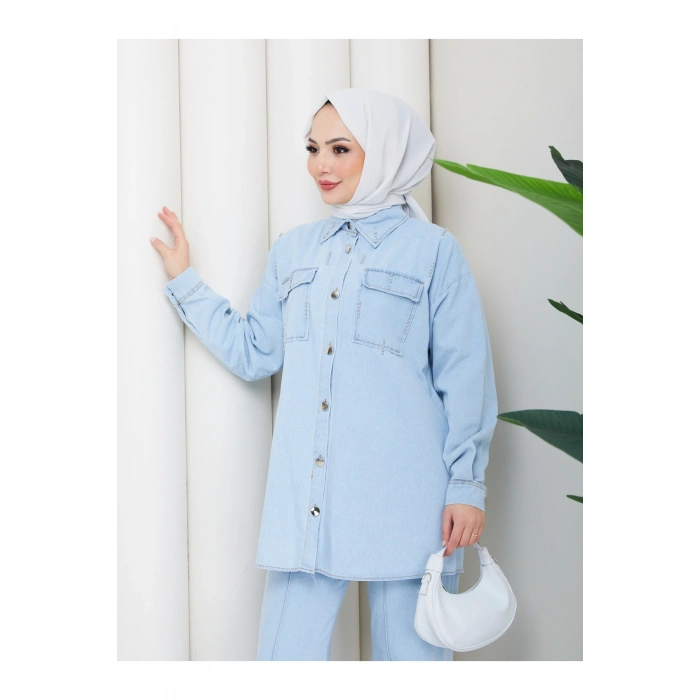 KADIN BONCUK DETAYLI PANTOLONLU KOT TAKIM