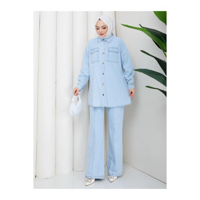 KADIN BONCUK DETAYLI PANTOLONLU KOT TAKIM