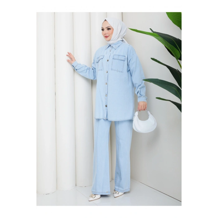 KADIN BONCUK DETAYLI PANTOLONLU KOT TAKIM