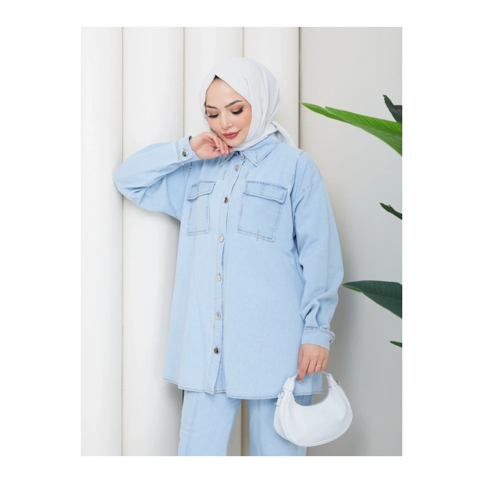 KADIN BONCUK DETAYLI PANTOLONLU KOT TAKIM