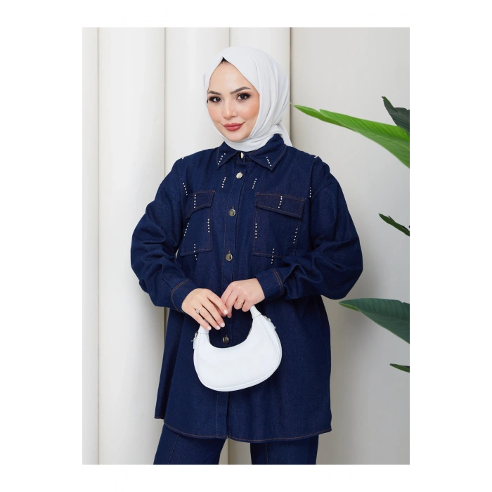 KADIN BONCUK DETAYLI PANTOLONLU KOT TAKIM