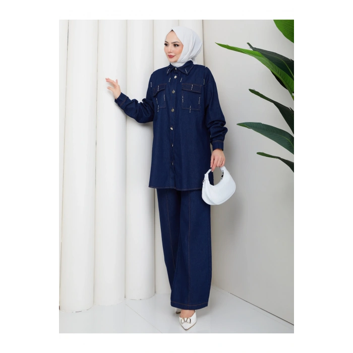 KADIN BONCUK DETAYLI PANTOLONLU KOT TAKIM