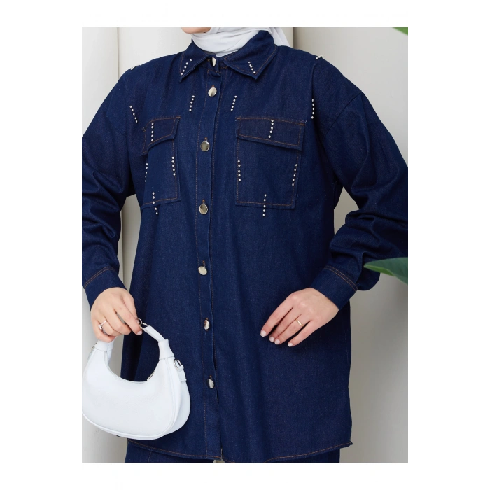 KADIN BONCUK DETAYLI PANTOLONLU KOT TAKIM