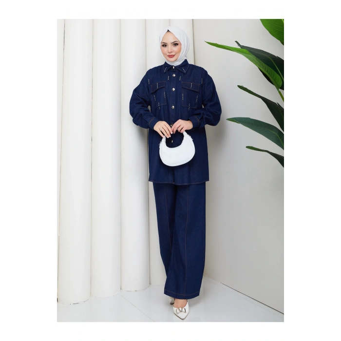 KADIN BONCUK DETAYLI PANTOLONLU KOT TAKIM