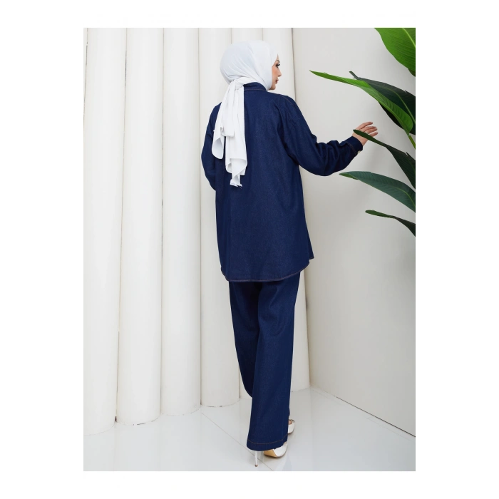 KADIN BONCUK DETAYLI PANTOLONLU KOT TAKIM