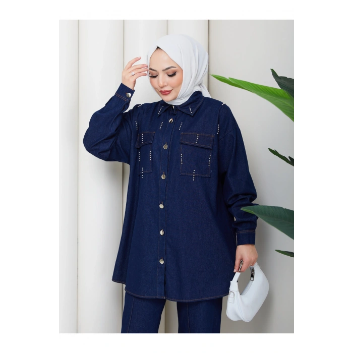 KADIN BONCUK DETAYLI PANTOLONLU KOT TAKIM