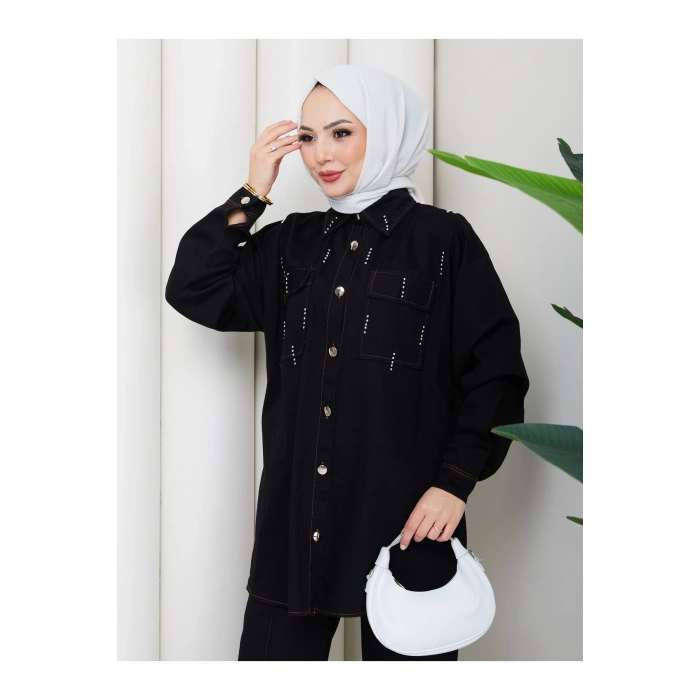 KADIN BONCUK DETAYLI PANTOLONLU KOT TAKIM