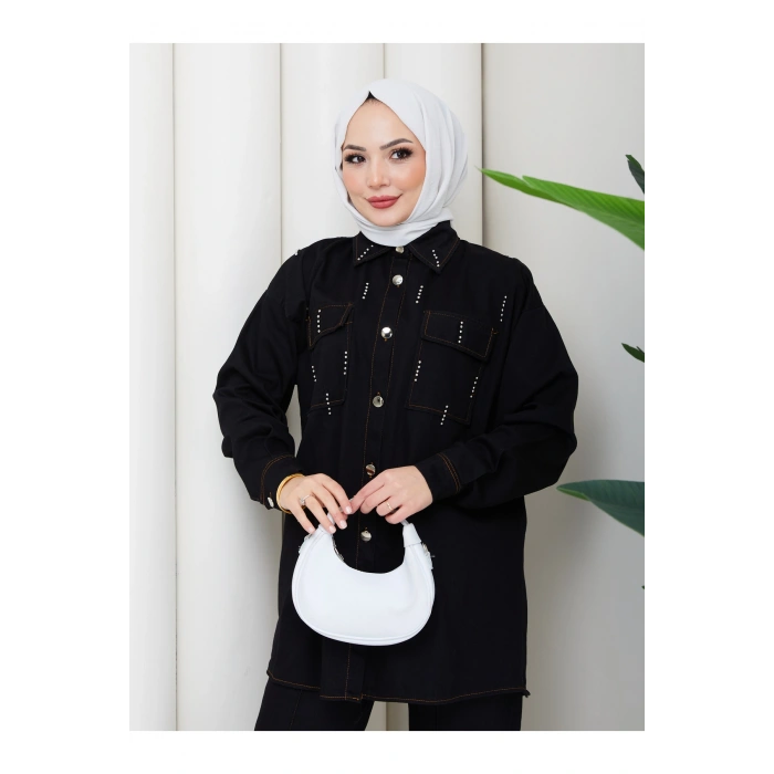 KADIN BONCUK DETAYLI PANTOLONLU KOT TAKIM