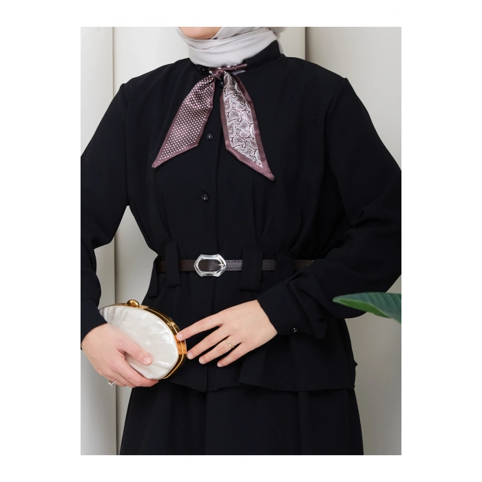 YAKASI FULARI KEMERLI ETEK TAKIM KADIN TESTTÜR