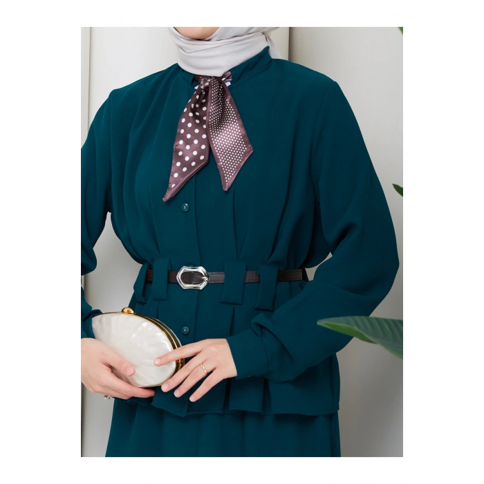 YAKASI FULARI KEMERLI ETEK TAKIM KADIN TESTTÜR