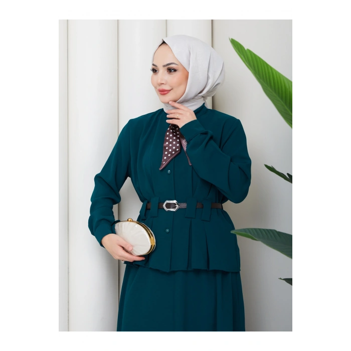 YAKASI FULARI KEMERLI ETEK TAKIM KADIN TESTTÜR