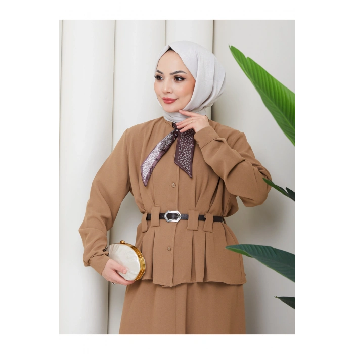 YAKASI FULARI KEMERLI ETEK TAKIM KADIN TESTTÜR