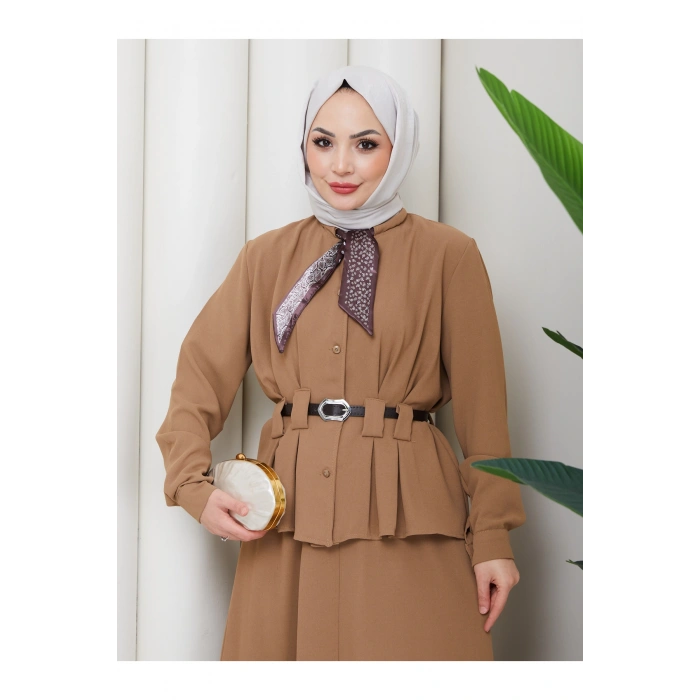 YAKASI FULARI KEMERLI ETEK TAKIM KADIN TESTTÜR