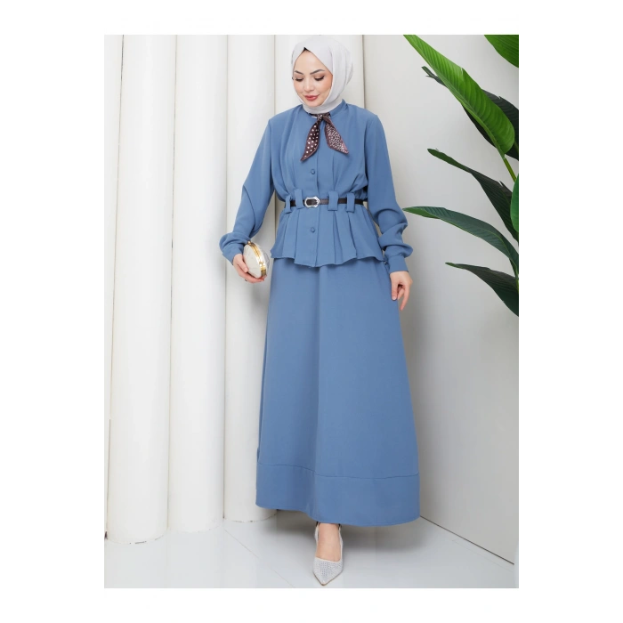 YAKASI FULARI KEMERLI ETEK TAKIM KADIN TESTTÜR