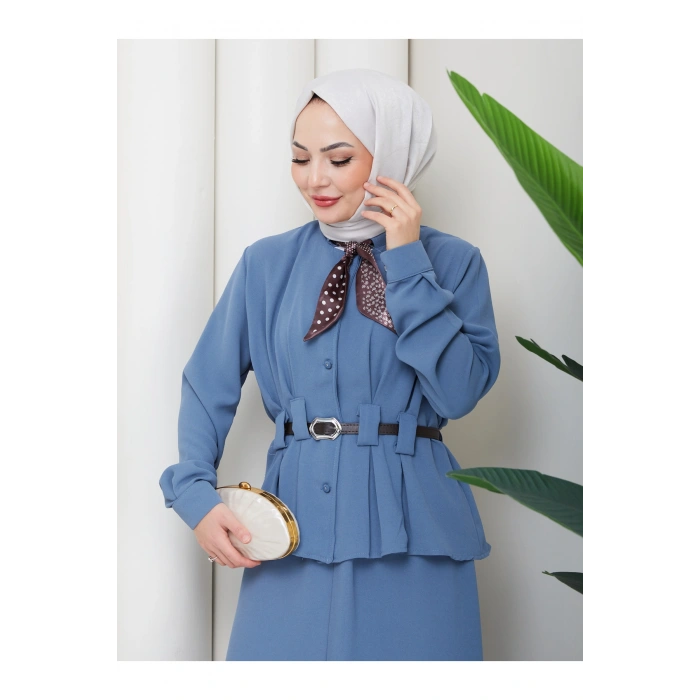 YAKASI FULARI KEMERLI ETEK TAKIM KADIN TESTTÜR