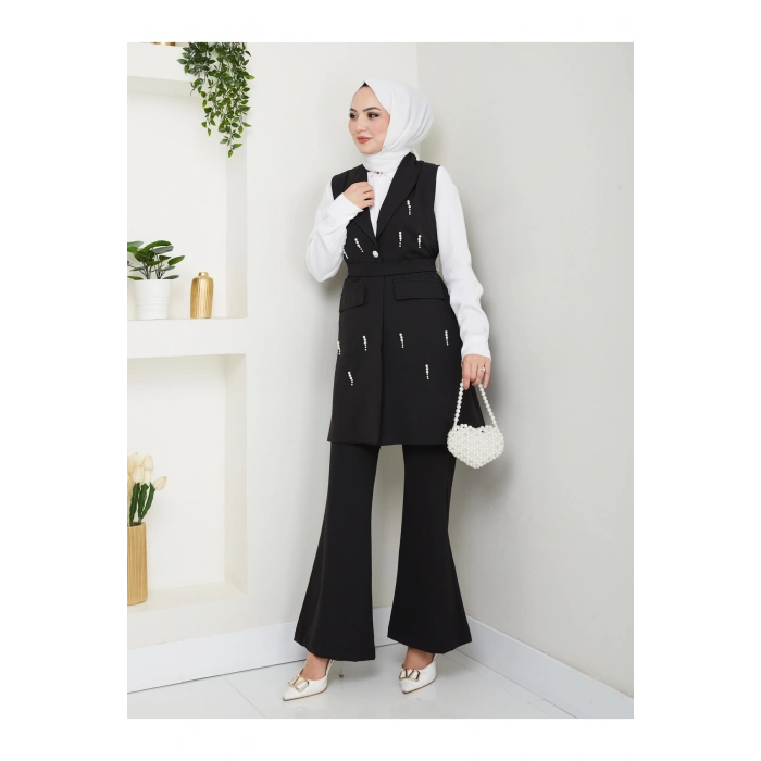 İNCİ TAŞLİ YELEK PANTOLON İKİLİ TAKIM 25088