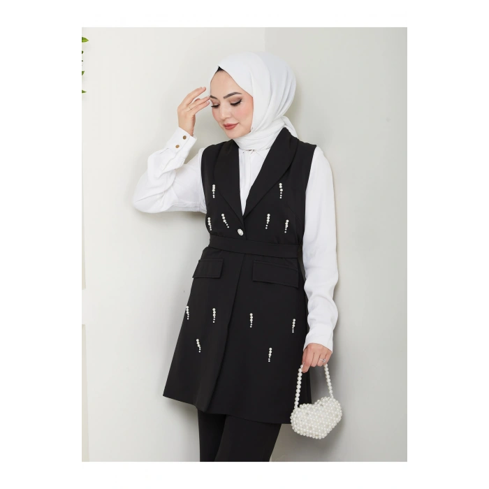 İNCİ TAŞLİ YELEK PANTOLON İKİLİ TAKIM 25088