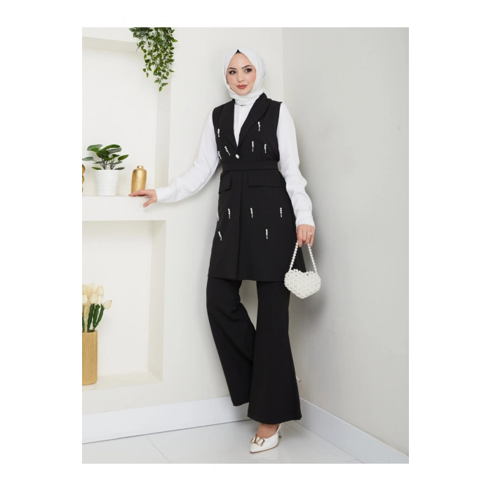 İNCİ TAŞLİ YELEK PANTOLON İKİLİ TAKIM 25088