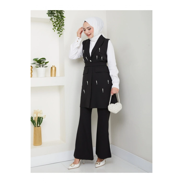 İNCİ TAŞLİ YELEK PANTOLON İKİLİ TAKIM 25088