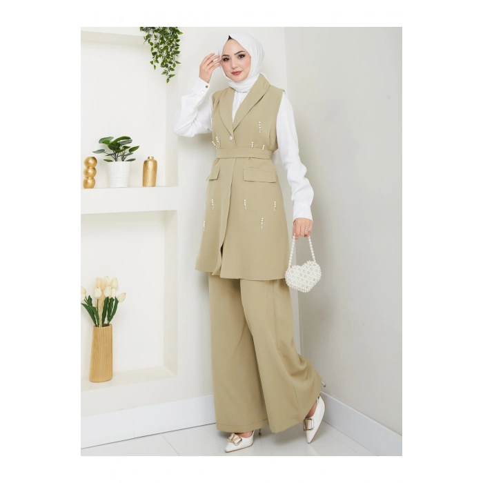 İNCİ TAŞLİ YELEK PANTOLON İKİLİ TAKIM 25088