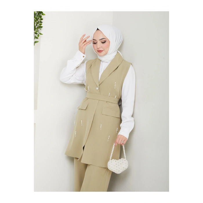 İNCİ TAŞLİ YELEK PANTOLON İKİLİ TAKIM 25088