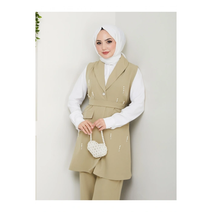 İNCİ TAŞLİ YELEK PANTOLON İKİLİ TAKIM 25088