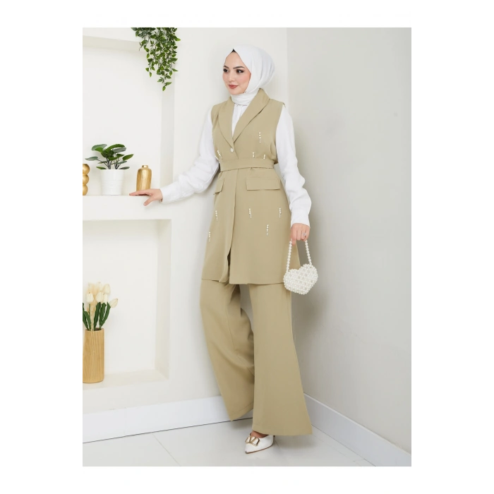 İNCİ TAŞLİ YELEK PANTOLON İKİLİ TAKIM 25088