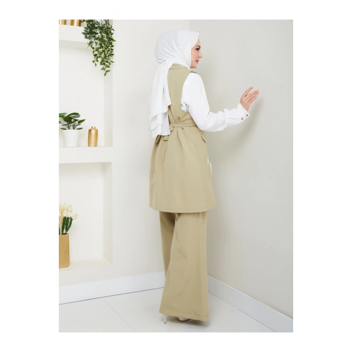 İNCİ TAŞLİ YELEK PANTOLON İKİLİ TAKIM 25088