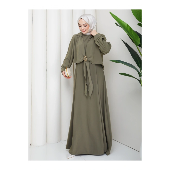 CUPRA KUMAŞLİ TOKA DETAYLI İKİLİ TESETTÜR ELBİSE 2 PARÇA