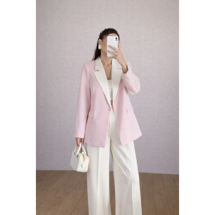 KADIN GARNİLİ BLAZER TAKIM BKREM PANTOLON PALAZZO CEKET