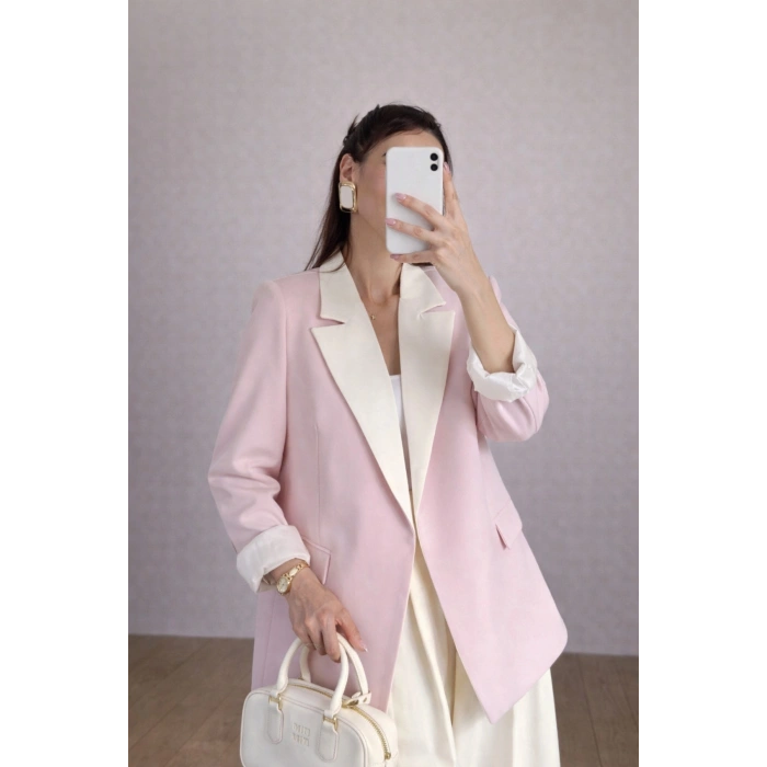 KADIN GARNİLİ BLAZER TAKIM BKREM PANTOLON PALAZZO CEKET