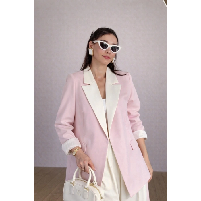 KADIN GARNİLİ BLAZER TAKIM BKREM PANTOLON PALAZZO CEKET