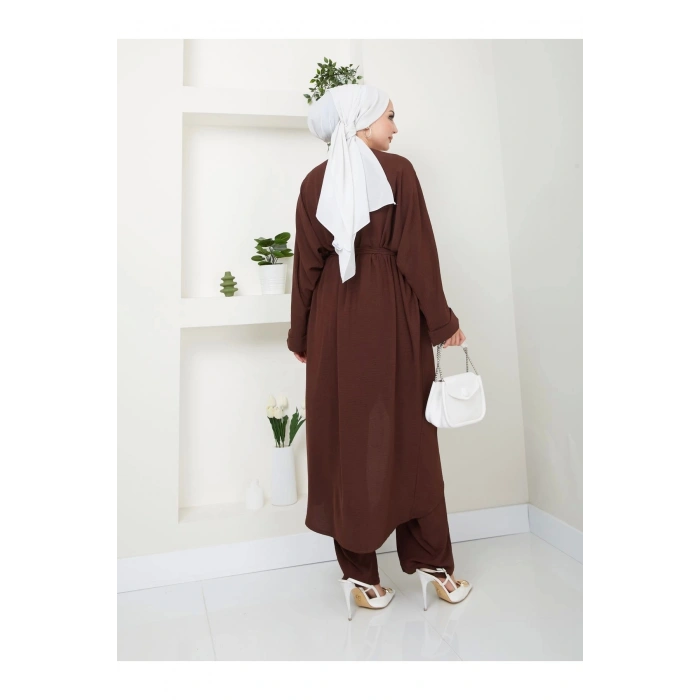 Taşli̇ Ki̇mono Ayrobi̇n Tesettür Takim 634 Kahve