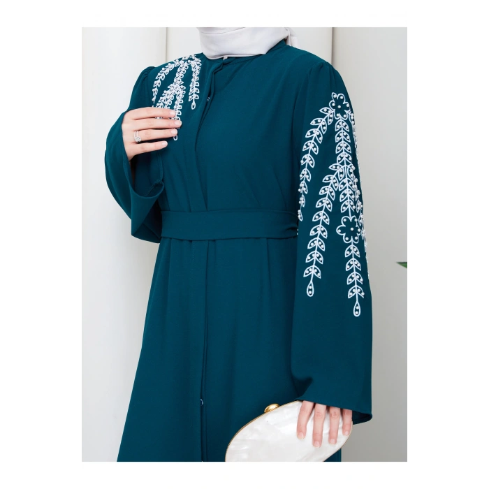 TAŞLİ ABAYA TESETTÜR GIYIM KADIN FERACE ELBISE ZÜMRÜT