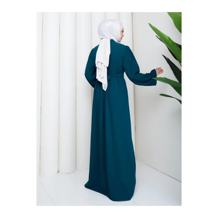 TAŞLİ ABAYA TESETTÜR GIYIM KADIN FERACE ELBISE ZÜMRÜT