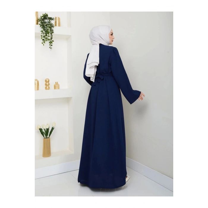 TAŞLİ ABAYA TESETTÜR GIYIM KADIN FERACE ELBISE LACIVERT
