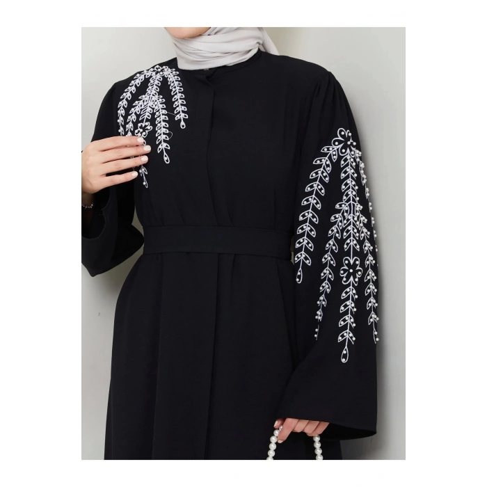 TAŞLİ ABAYA TESETTÜR GIYIM KADIN FERACE ELBISE SİYAH